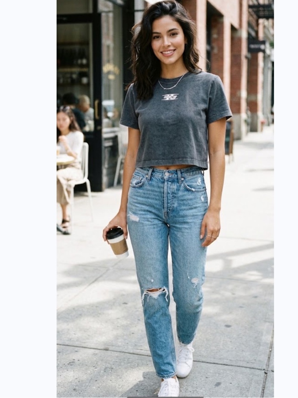 Alexander Wang Charcoal Washed Logo Crop Tee